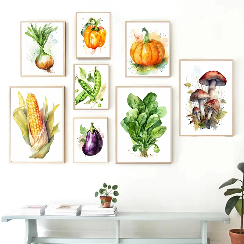 Vegetable Poster Green Pepper Potato Pumpkin Corn Mushroom Prints Canvas Painting Wall Art Picture Kitchen Restaurant Home Decor