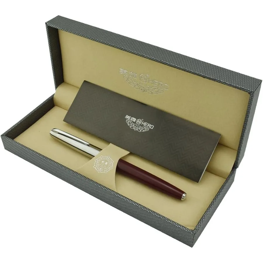 

Elegant 14K Gold Fountain Pen with Wine Red Barrel and Silver Cap Featuring Steel Hooded Fine Nib for Premium Writing Experienc