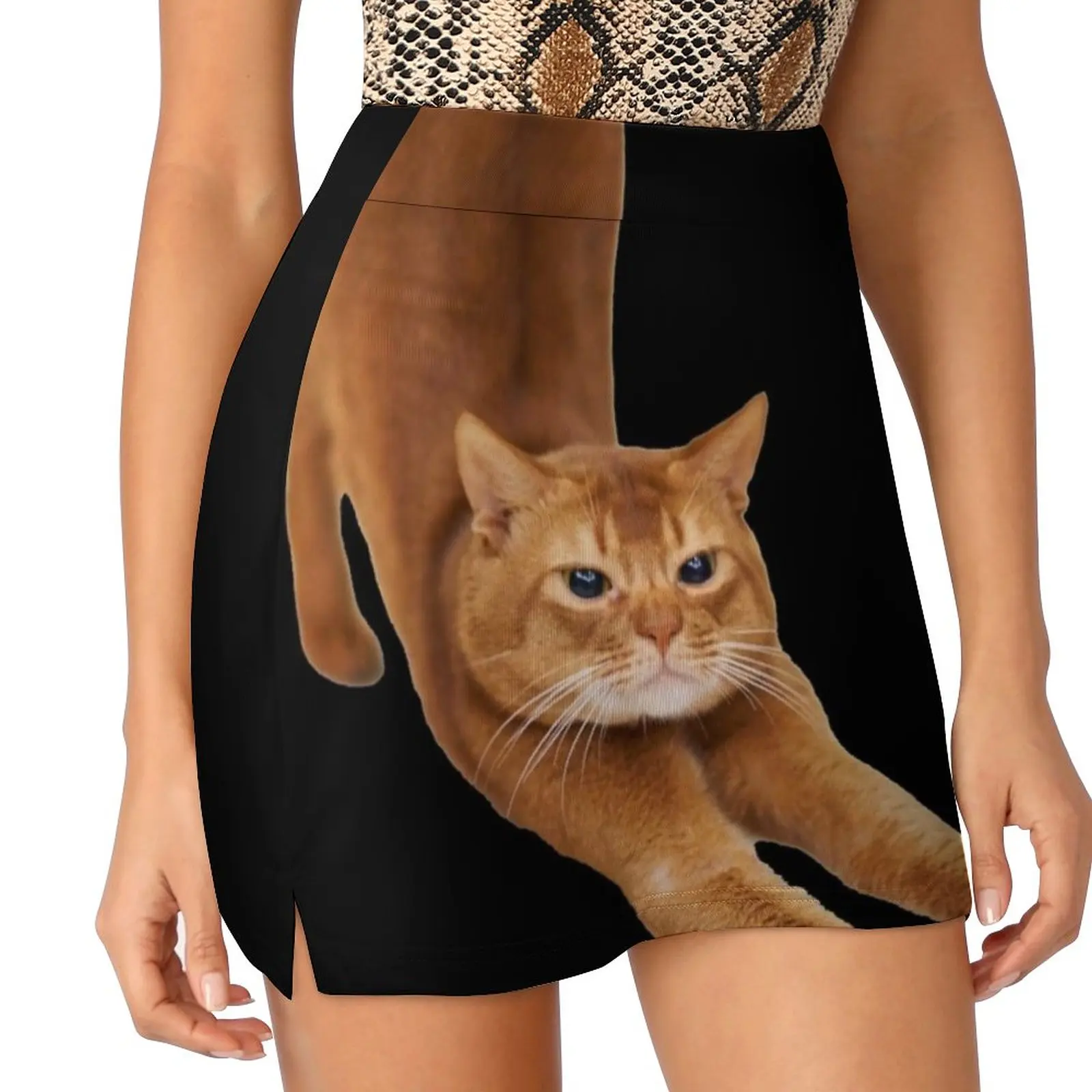 Orange Cat Stretching Skirts Woman Fashion 2022 Pant Skirt Mini Skirts Office Short Skirt Orange Cat Stretching Cat Lover Cat