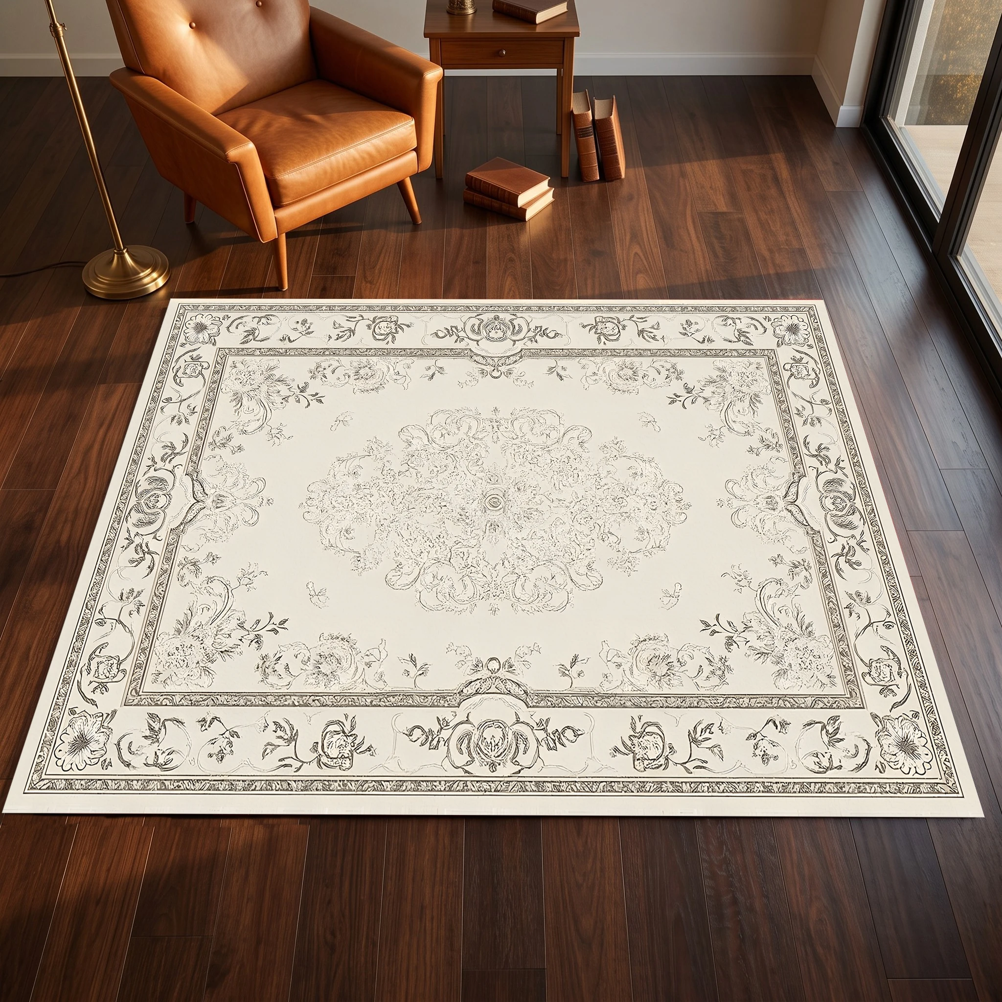 2D Carpet with European Retro Vine Scroll Pattern in Light Luxury Retro Style for Living Room, Bedroom, and Coffee Table