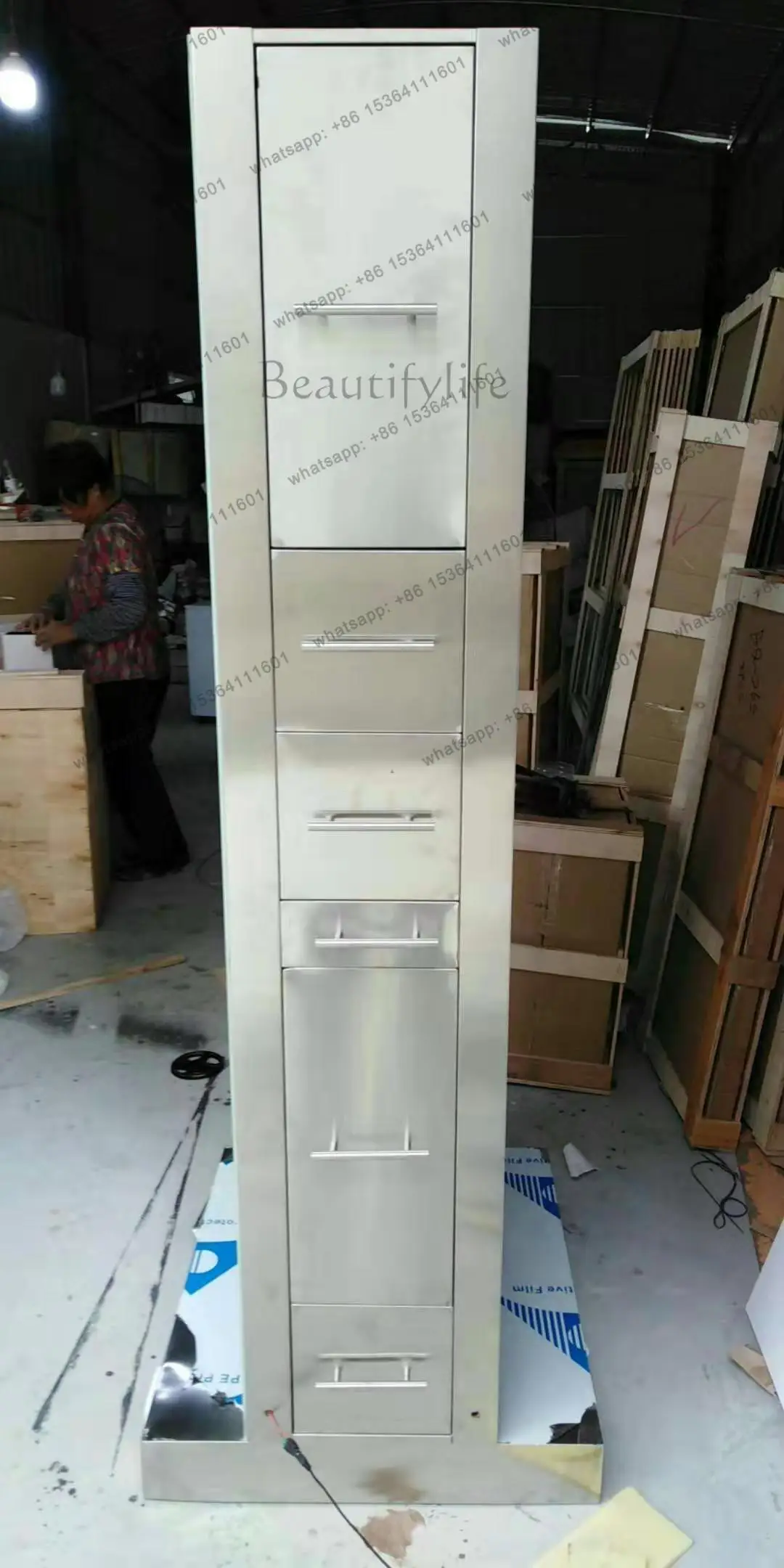Barber shop mirror with LED light floor-to-ceiling full body hairdressing stainless steel hair salon mirror table