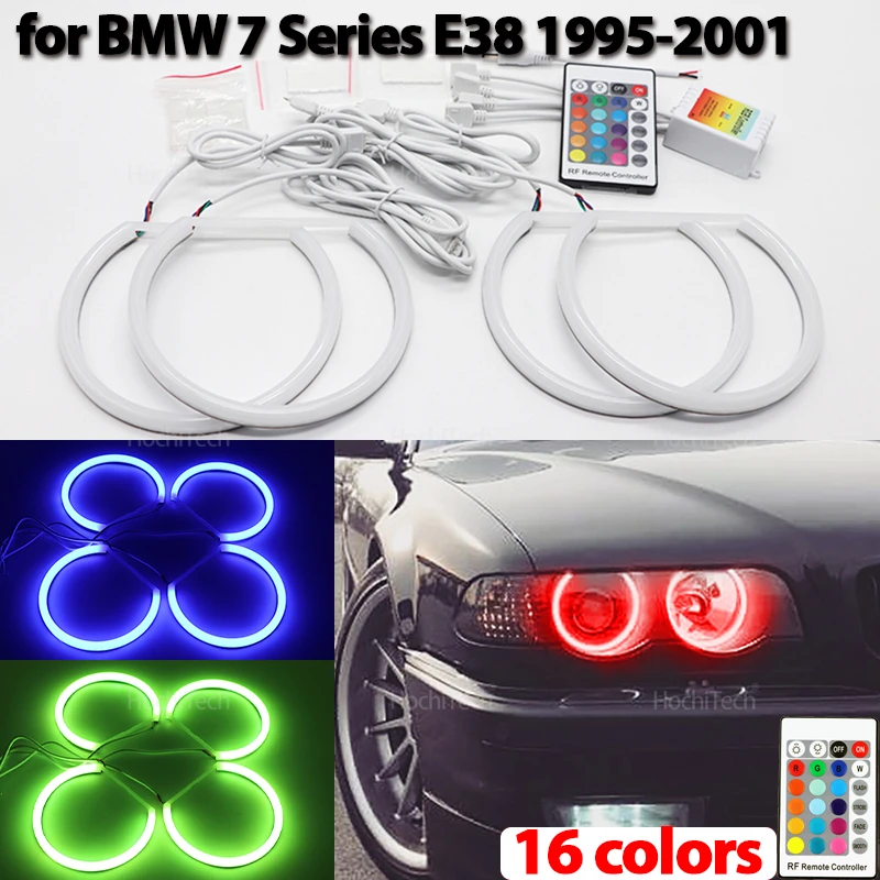 16-Color RGB Cotton LED Angel Eyes Ring Remote Control for BMW 7 Series E38 740i 740iL 750i 750iL 730d 740d 728i 1995-2001