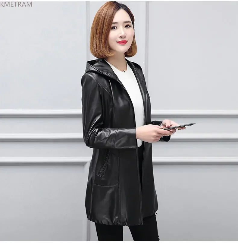 Echte Lederjacke für Frauen koreanische Mode Lederjacken Frau Kleidung echte Schaffell Mantel Kapuze Wind jacke sgg