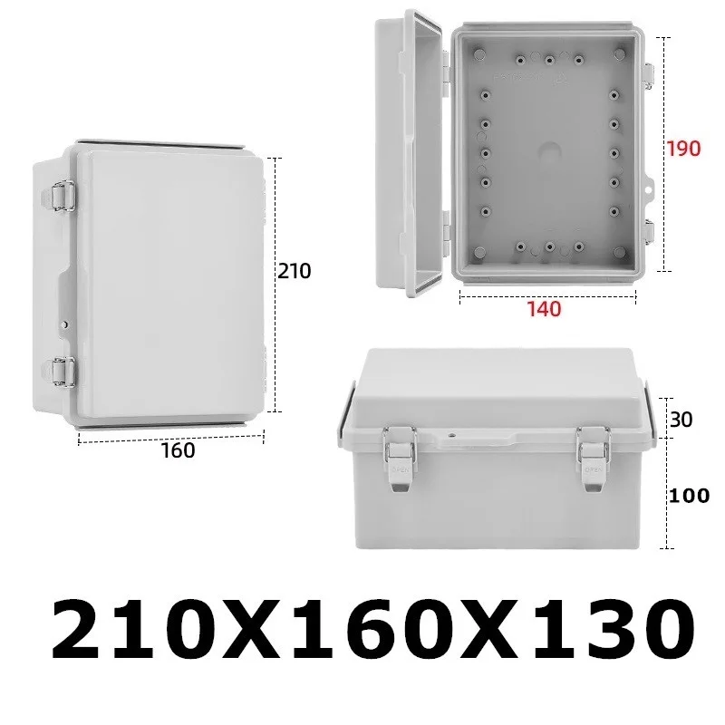 New Heighten Size 210x160x130mm Waterproof Electrical Meter Mounting Box ABS Plastic Gray Enclosure With Wall Bracket To Install