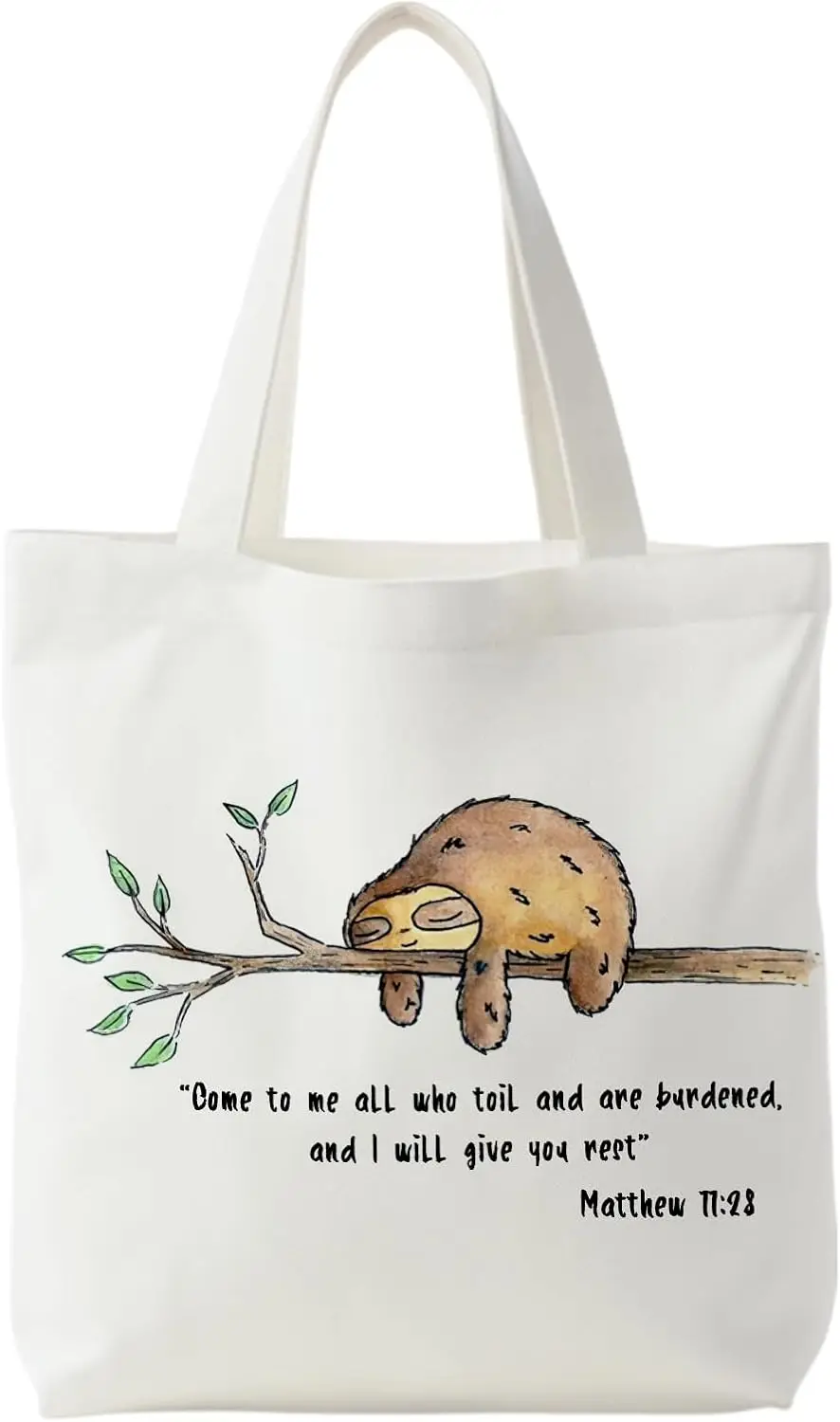 

Soft Inspirational Religious Beige Canvas Shoulder Bag with Lazy Bible Verses, Daily Casual Versatile Shopping Handbag