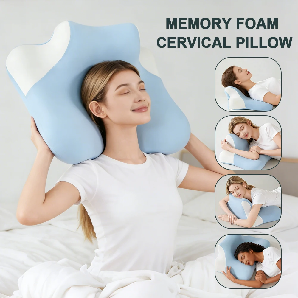 Memory Foam Cervical Pillow Slow Rebound Memory Pillow Removable Pillowcase Ergonomic Cervical Neck Pillow for Spinal Alignment