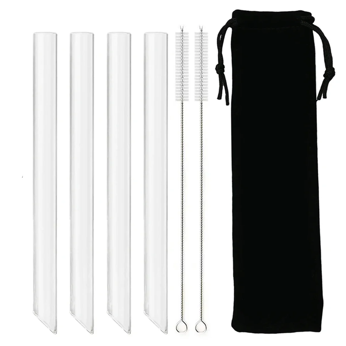 12/14mm Sharp Glass Straw High Borosilicate Reusable Drinking Straw Set Bubble Tea Milk Smoothies Cocktails Bar Accessories