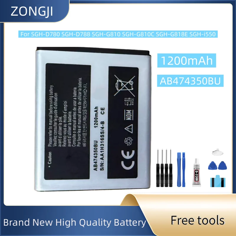 New Battery AB474350BU 1200mAh For SGH-D780 SGH-D788 SGH-G810 SGH-G810C SGH-G818E SGH-i550 b5722 Battery + Free Tools