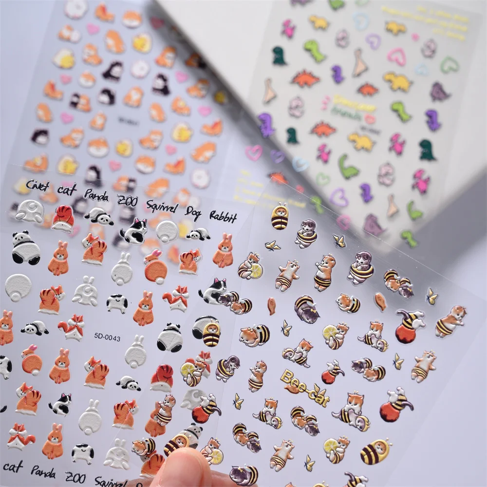 5D Cute Cartoon Nail Art Sticker Kawaii Rabbit/Bear/Dinosaur Self Adhesive Slider Decal Manicure Accessories Nail Art Decoration