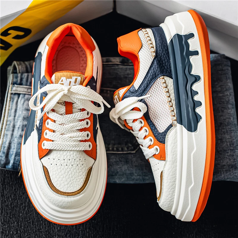 Men's Color-Blocked Thick-Soled Sneakers, Student Casual Wear-Resistant Skate Shoes, Breathable Street Fashion Men's Shoes 2026 New Model