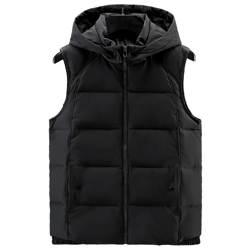 

Pop Brand Autumn Hooded Black Vest Men Winter Casual Thick Warm Sleeveless Jacket Men Solid Zipper Vintage Sleeveless Waistcoat