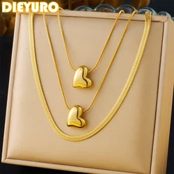 DIEYURO 316L Stainless Steel Concise Heart Snake Bones Multilayer Necklace For Womens New Fashion Neck Chain Jewelry Gift