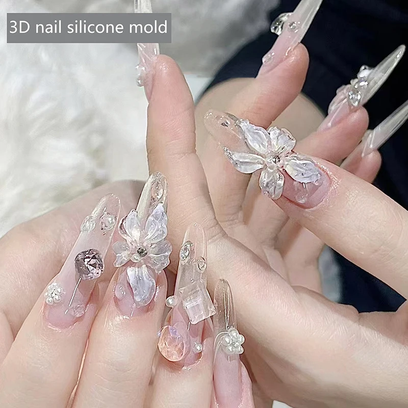 Stampo per intaglio delle unghie con farfalla e fiore in silicone, piastra per timbratura 3D, stencil per unghie, strumenti per manicure con gel UV fai da te, appassionati di nail art