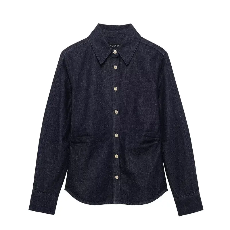 Primavera 2025 Faion da donna sciolto lungo Sve Denim irt dettaglio pieghettato Versatile Sle Nuovo arrivo 526047