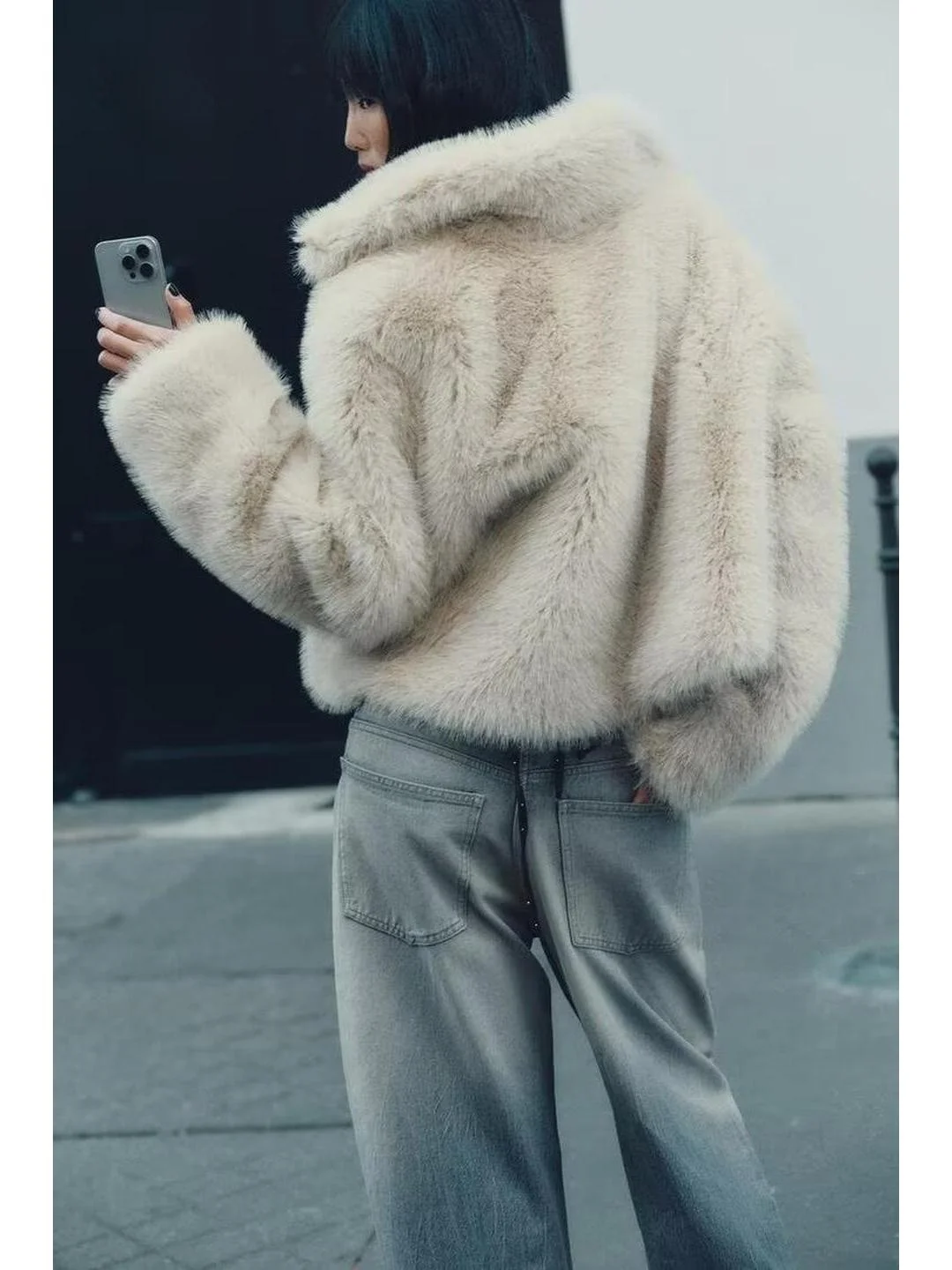 معطف الفرو الاصطناعي للخريف والشتاء للسيدات، معطف طويل مستقيم، مناسب للسفر، تصميم Ele Ladylike #5