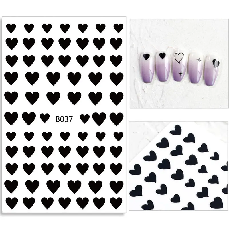 

DIY Black 3D Love Adhesive Nail Art Sticker Fake Nail Water Transfer Decals Tips For Manicure Decoration Accessories Supplies