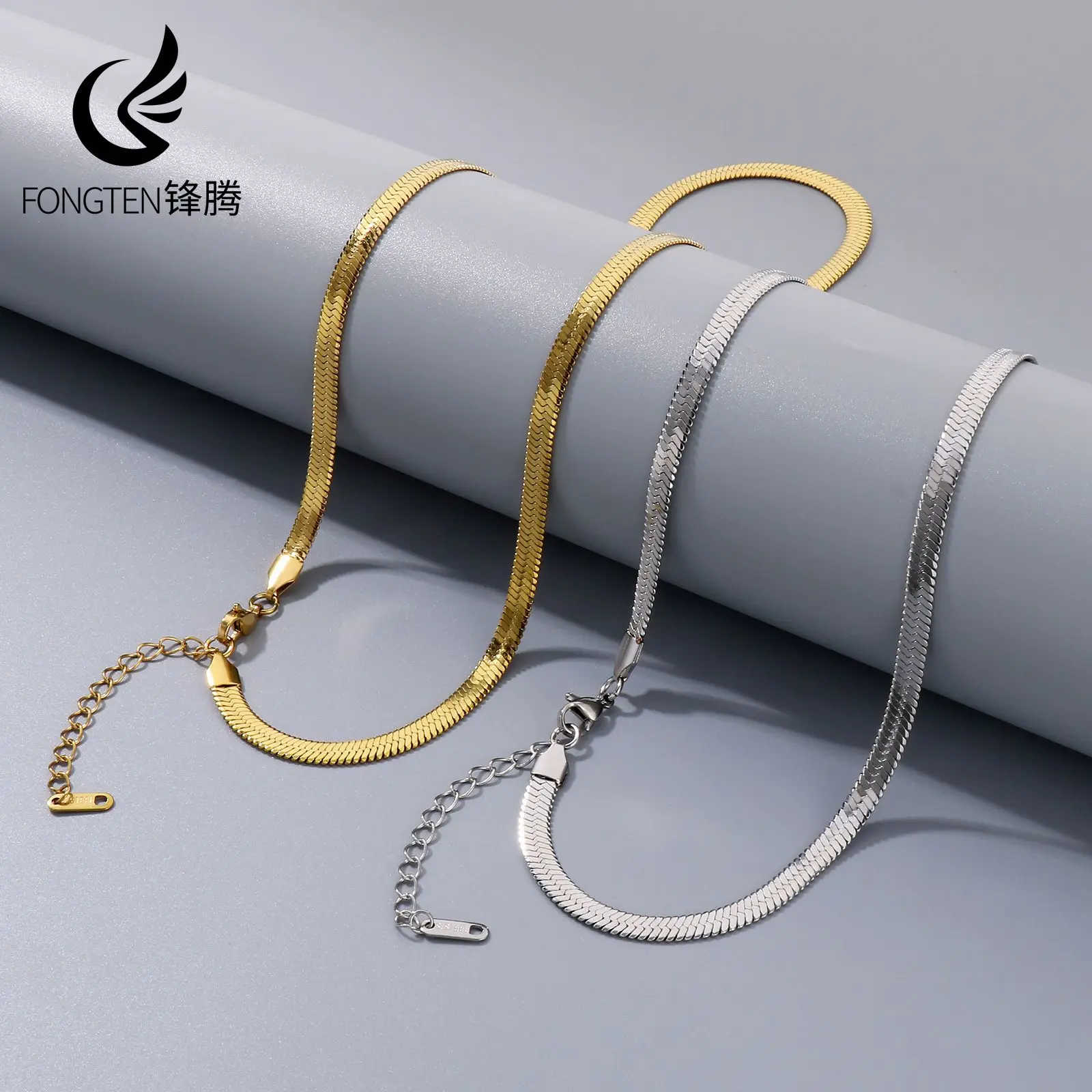 Fongten Minimalist Stainless Steel Necklace For Men Exquisite Multi Size Snake Chain Fashion Jewelry Banquet Gifts