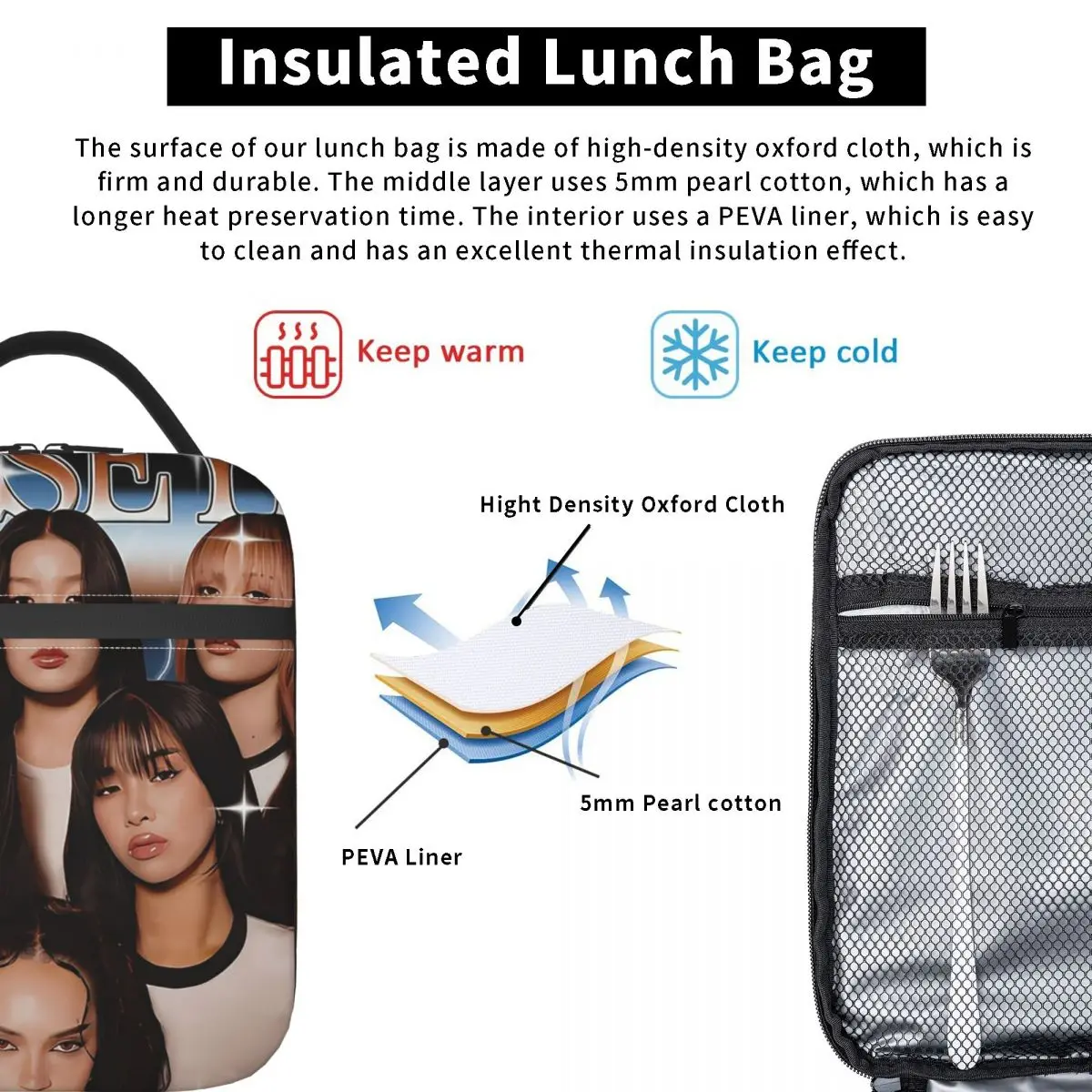 Katseye Global Girl Group Insulated Lunch Bag for Women Children Portable Food Boxes Thermal Lunch Box Tote