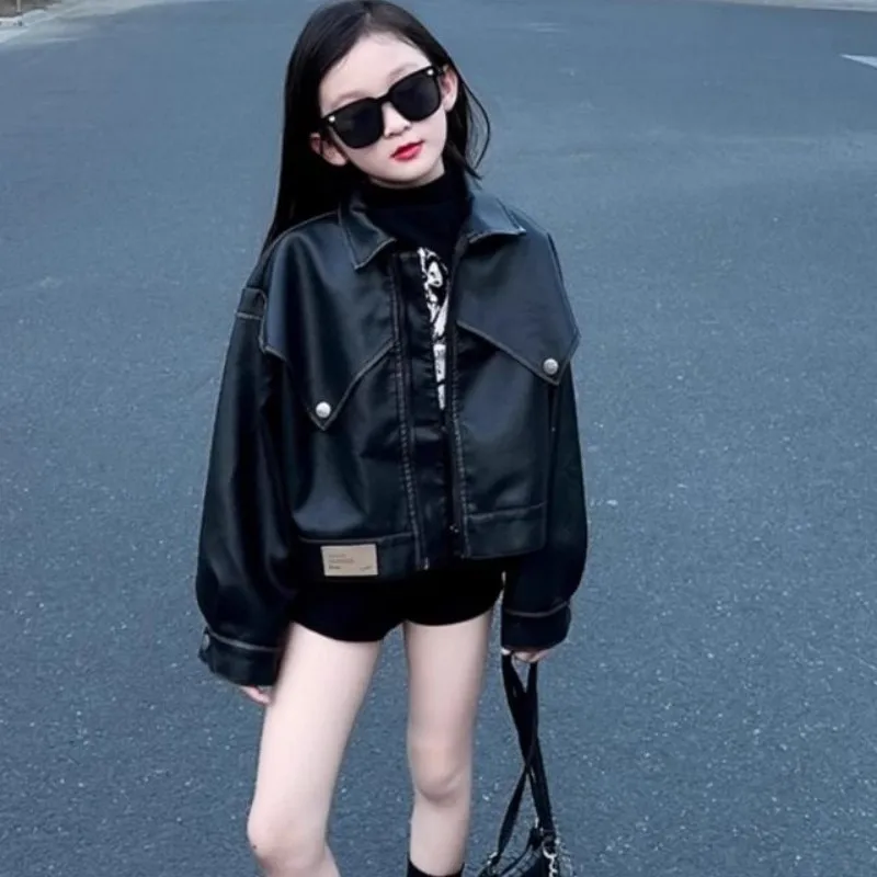 

Teenage girl's leather jacket Spring and Autumn new children's Korean version fashionable casual PU coat