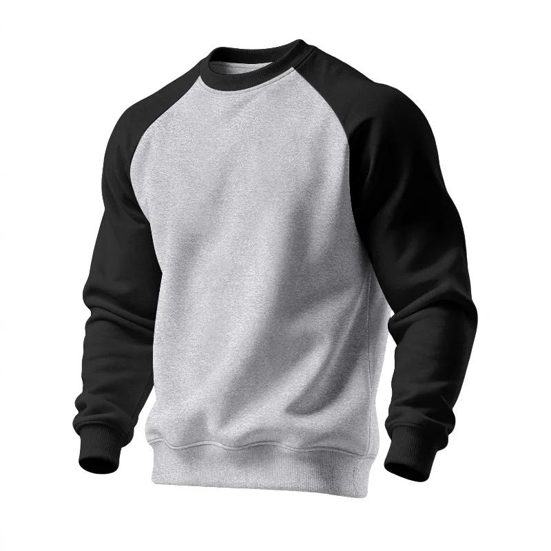 Mens Thin Fleece Sweatshirts Splicing Contrasting Colors Soft Casual Sports Clothing O-Neck Loose Comfortable Versatile Pullover