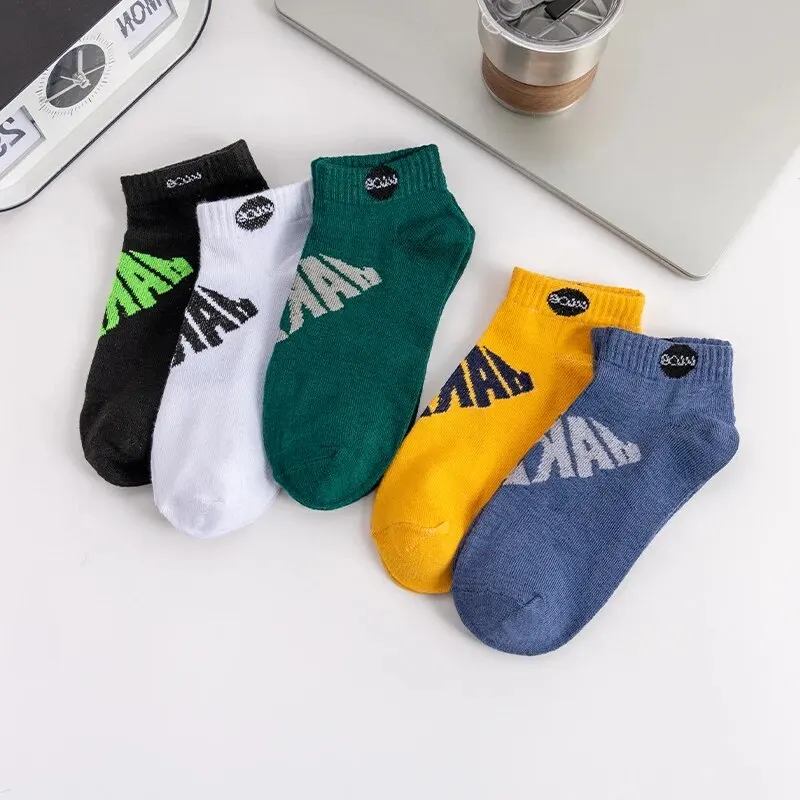 5 Pairs Of Men's Short Socks Four Season Sports Sweat-absorbent And Odor Resistant Boat Socks Thin Low-cut Socks