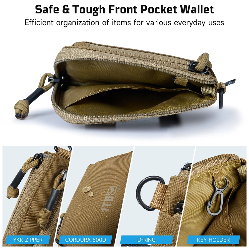 Pochette tactique étanche EDC 1TG, porte-monnaie Portable pour changer de clé, Kit de voyage, Mini porte-monnaie, fentes pour cartes et pochettes à fermeture éclair