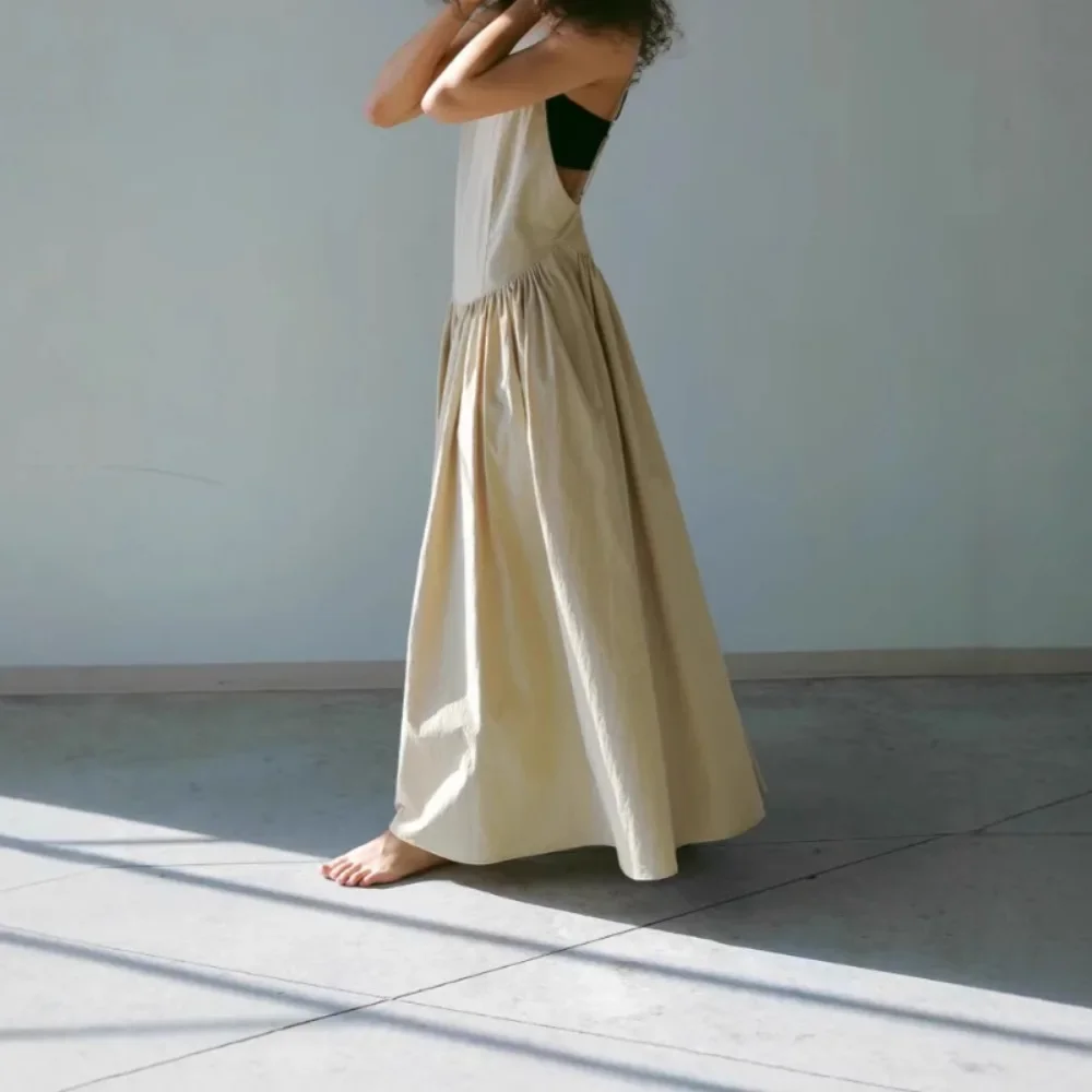 فستان Kuzuwata 2025 للعطلات الصيفية غير الرسمية متوسط الطول مثير بدون ظهر عتيق فساتين ضيقة يابانية كسول بسيط مكشكش على شكل حرف a #4