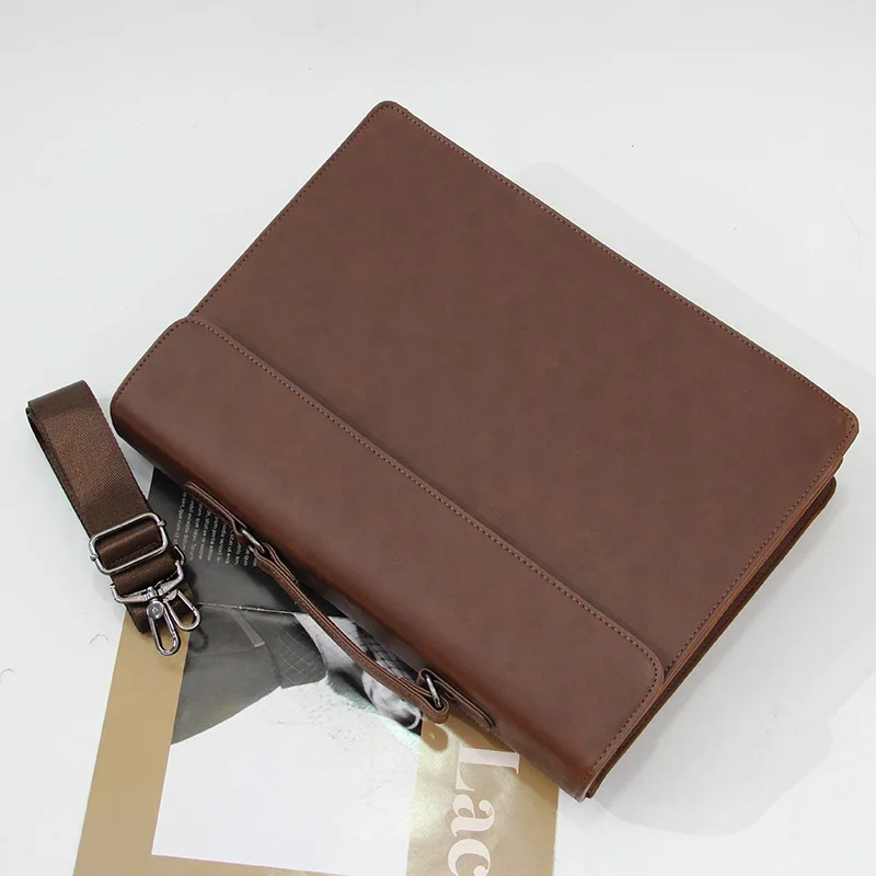 Valigetta vintage in pelle PU da uomo per ufficio direzionale, portafoglio a tracolla, borsa laterale da lavoro di grande capacità per documenti Messenger