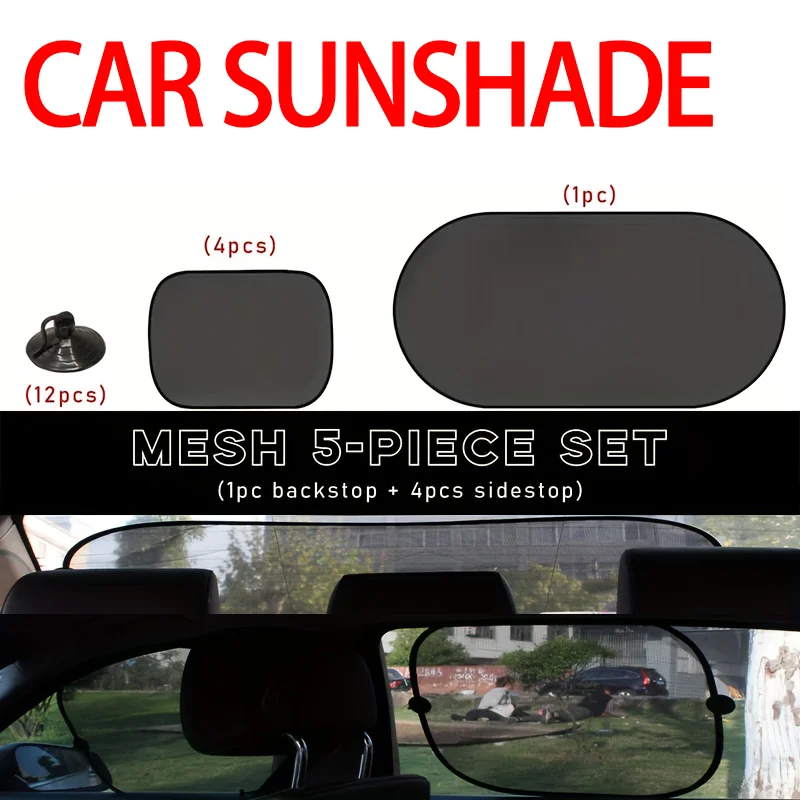 

Автомобильный универсальный комплект солнцезащитных козырьков (4 стороны + 1 задняя часть, черный/сетка), простая установка, защита от солнца и охлаждение, аксессуары для интерьера