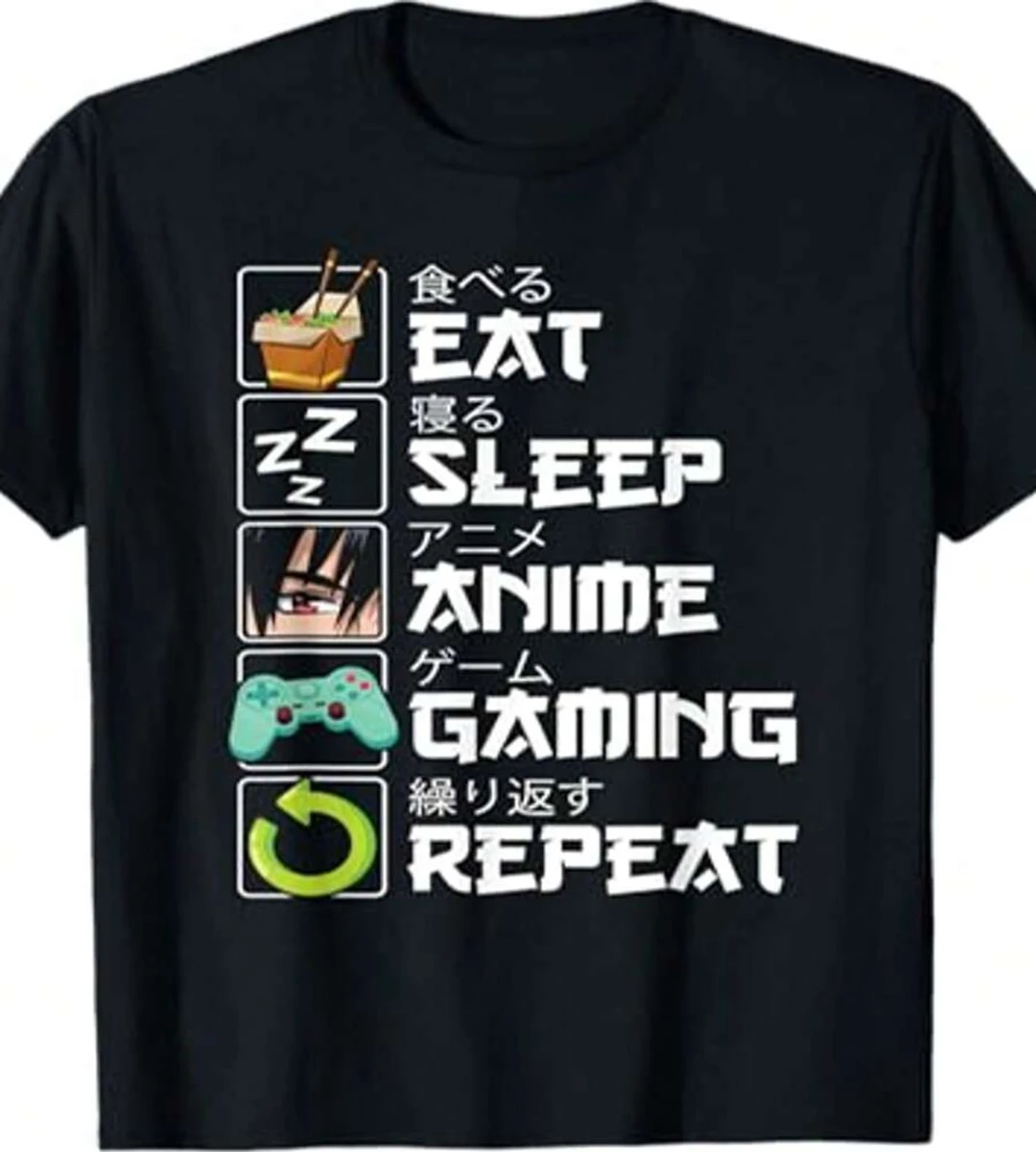 Eat Sleep Anime Gaming Repeat Anime Manga T-Shirt,A Surprise Gift for Family and Friends