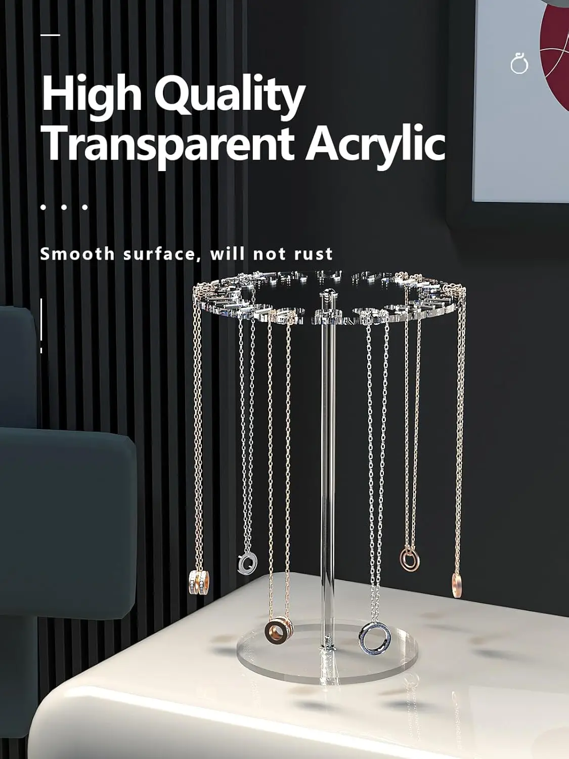 Rotating Acrylic Necklace Rack, Clear Jewelry Hanging Stand, Necklace Pendant Display Holder