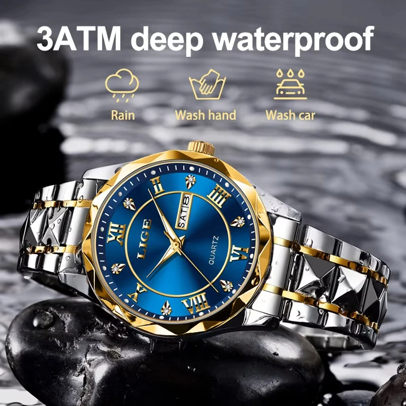 Lige novo relógio de ouro feminino relógios senhoras criativo aço pulseira relógios feminino à prova dwaterproof água relogio feminino + caixa