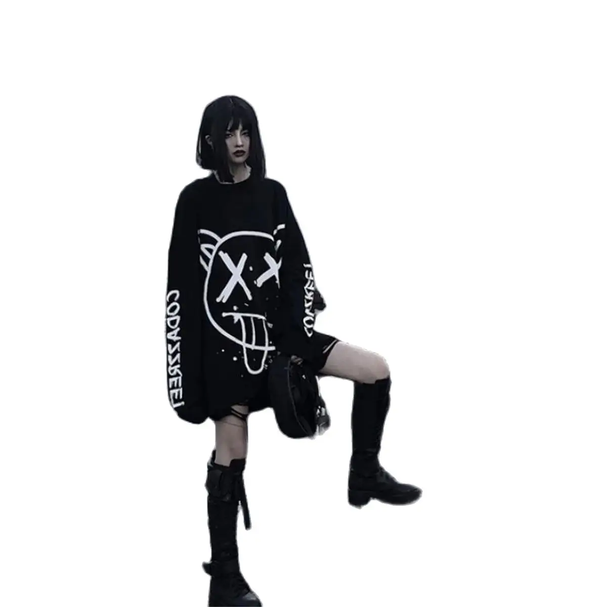 Cool Women Korean Fashion Oversized Long Sleeve T Shirt Hip Hop Punk Streetwear Girls Tees Black Loose Long Sleeve T Shirt Males