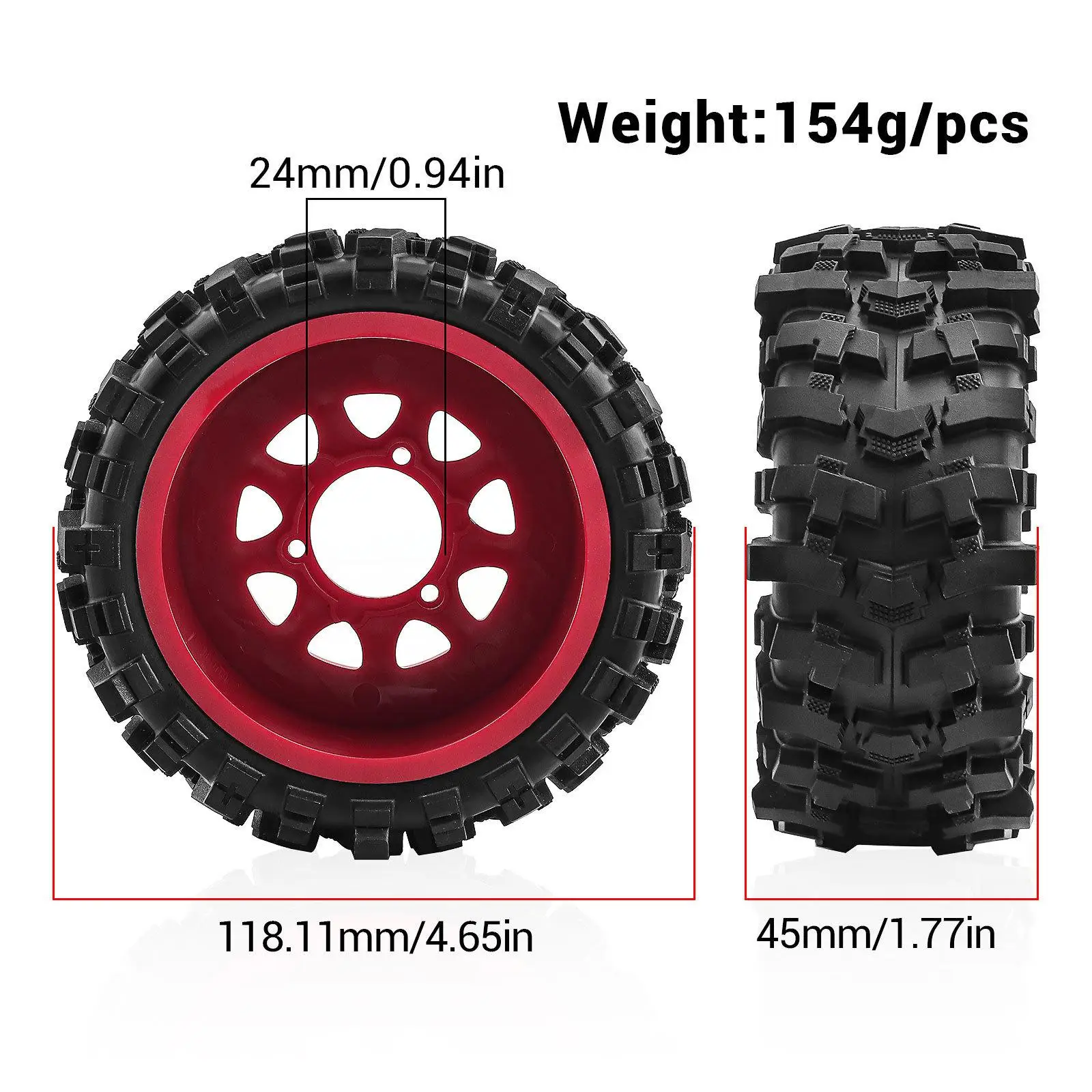 4Pcs Spare Replacement 12mm, 14mm, 17mm Adapter Included RC Wheel and Tire Sturdy DIY Accessory for 1:10 Senton Slash