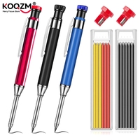 Metal Solid Carpenter Pencil For Deep Hole Marker 6pcs Refill Leads Marking Woodworking Deep Hole Mechanical Pencils Stationary