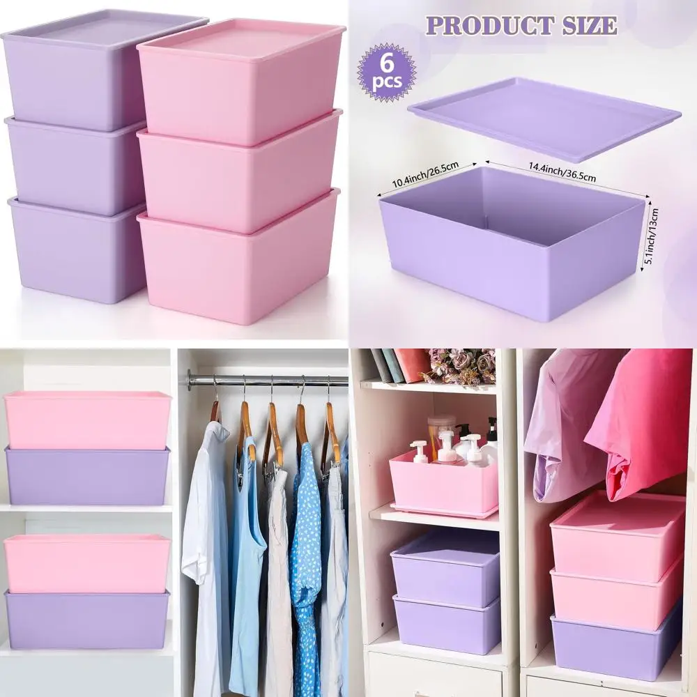 

Stackable Plastic Storage Bins, 6-Pack, 14.4x10.4x5.1 Inches, Decorative Organizer for Clothes, Shelves, Garage, Closet, Office