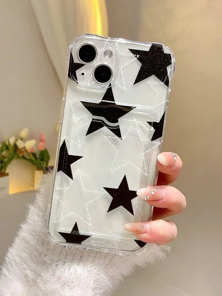 

Black And White Star Phone Case For iPhone 14 13 11 15 Pro Max 12 Mini XS XR X 8 7 Plus SE 2022 14Pro 13Pro Matte Soft Cover