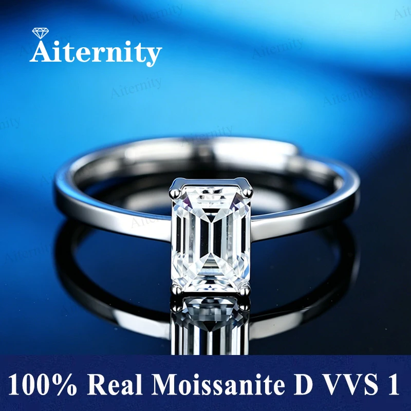 Verstellbarer Smaragdschliff-Ring mit Moissanit-Edelstein, S925 Sterlingsilber, Diamanttester-geprüft, funkelnder 18K Gold Herrenring – Detail 37