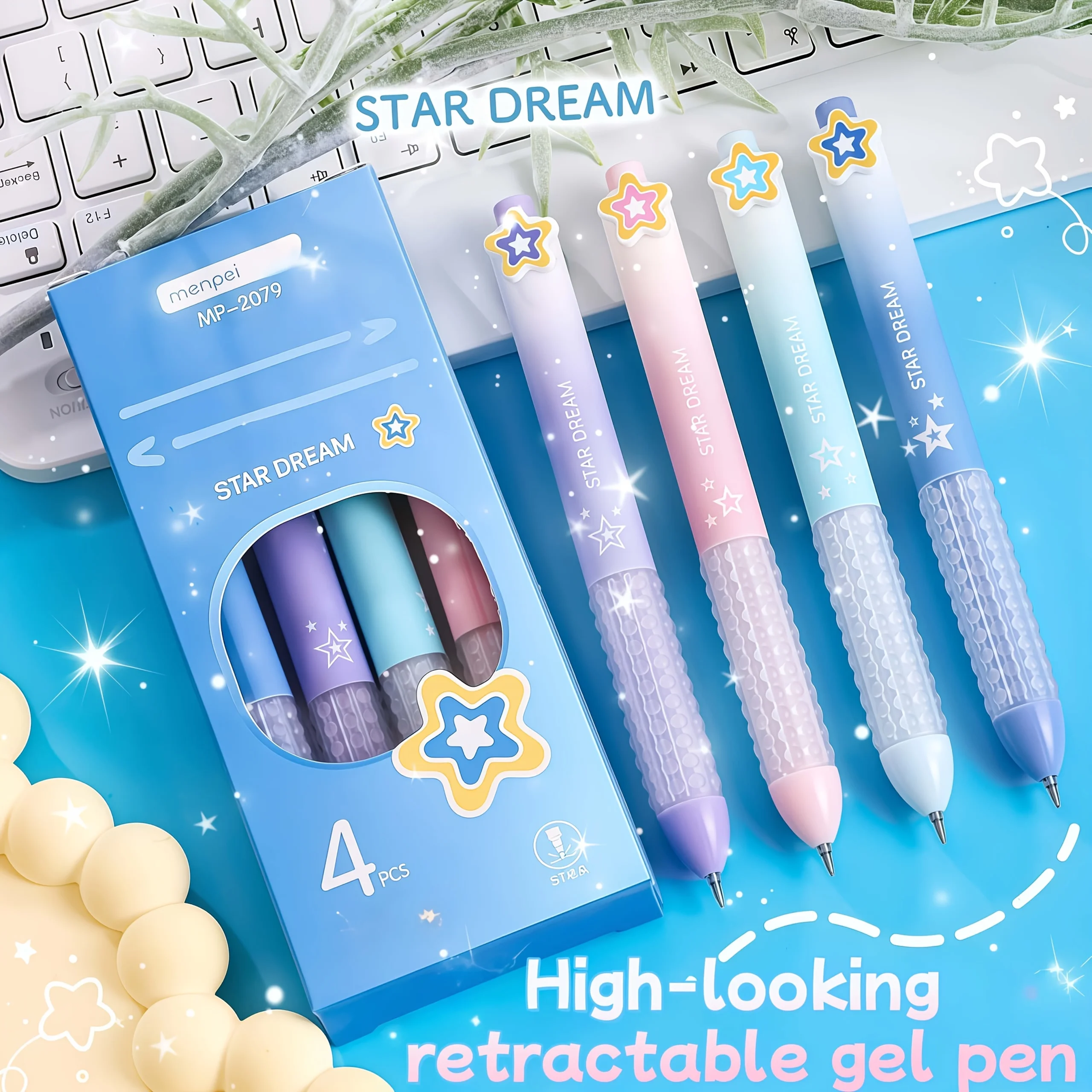

8-Piece Set of Randomly Colored Star-Shaped Black Ink Pens, Smooth Writing, Press-To-Extend Feature, Suitable for Office, School, and Home Use, Classroom Rewards, Back-To-School Season, Birthday, Holiday Gifts
