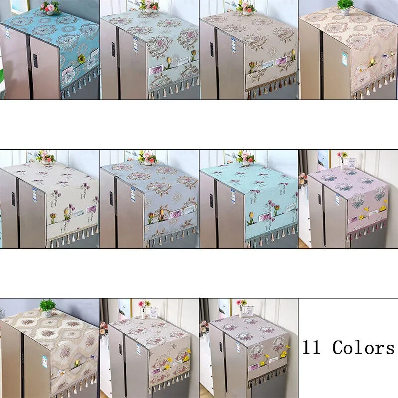 Refrigerator Dust Cover with Storage Bag Decorative Double/Single Door Fridge Tassels Covers Household Cabinet Protection Cover