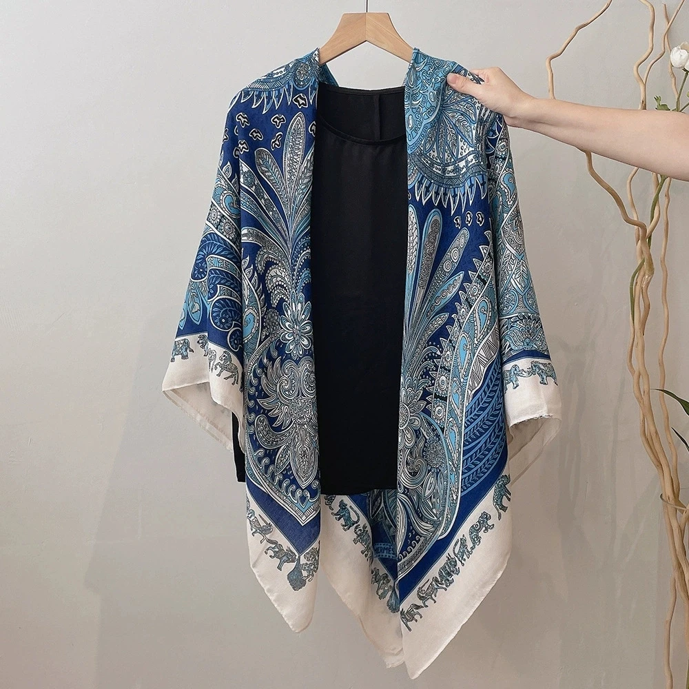 ผ้าพันคอสี่เหลี่ยมสีน้ำเงินขนา - Vintage Fashion Knitwear บทวิจารณ์และราคา