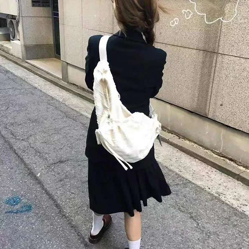 

Korean Pleated Large Capaci Canvas Tote Bag Dstring Single Oulder Folded Woven Handle Quali Crossbody Bag Faionable Trendy