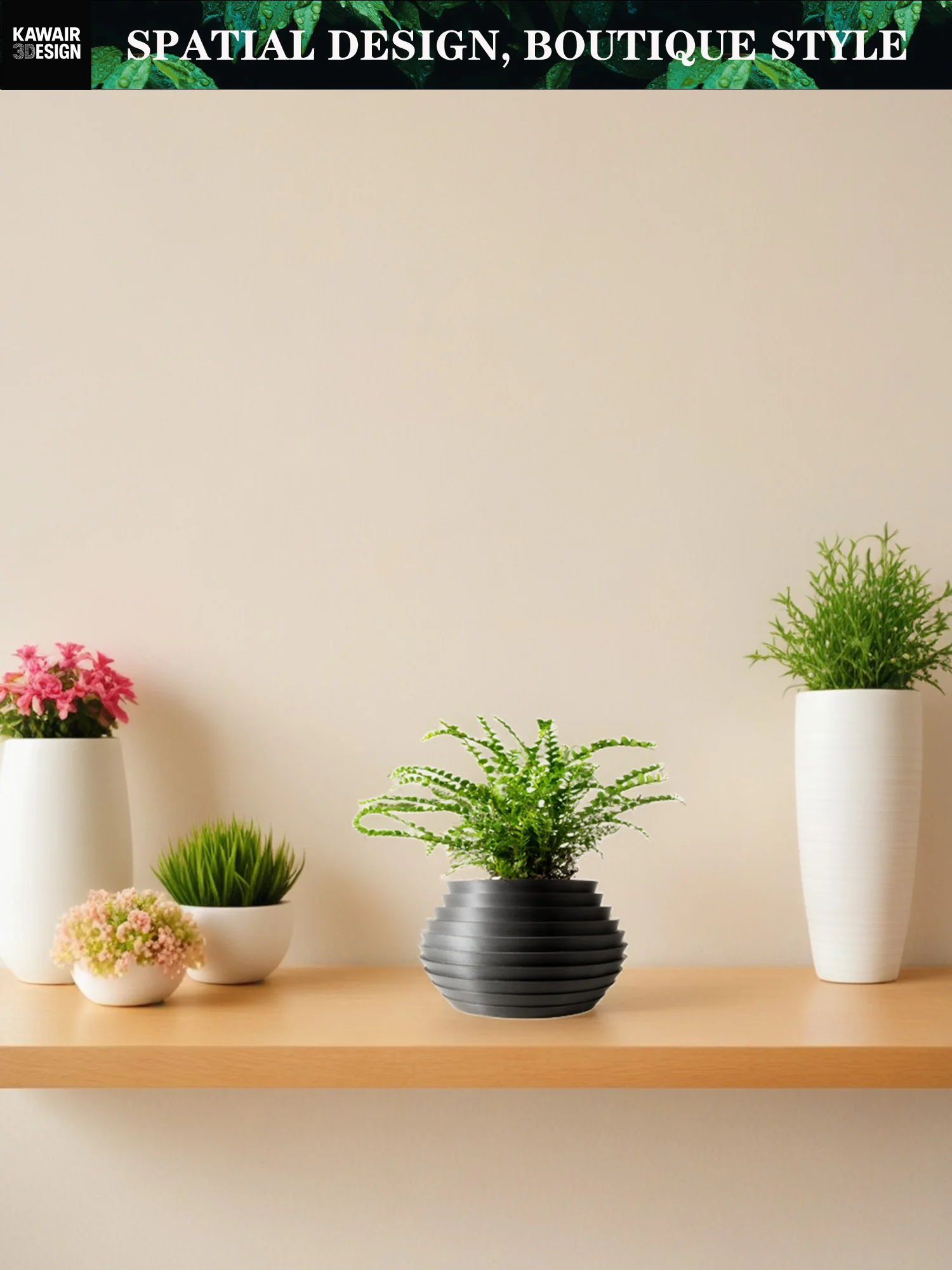 Pot de fleur imprimé en 3D Texture de ligne Carré Rhombus Mix Sens du design fort Décoration d'intérieur écologique