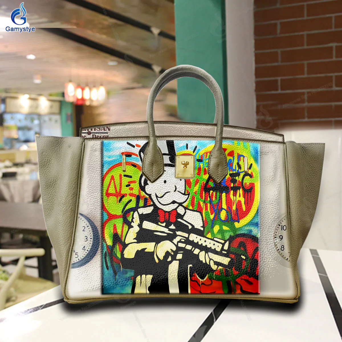 

Women'S Fashion Bags Luxury Designer Brands Messenger Bag Cartoon character print Soft Cow Leather Art Hand-Painting Customize T