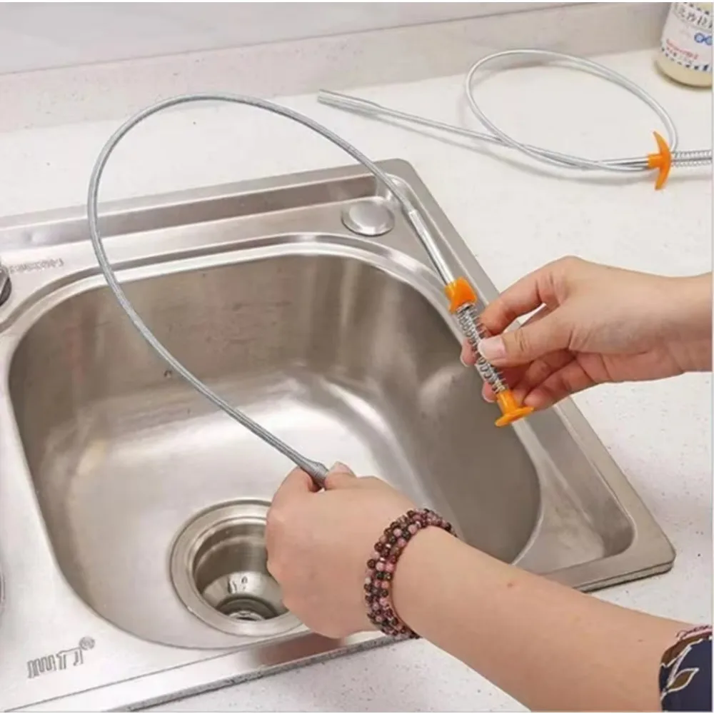 60cm Spring Pipe Dredging Tools, Drain Snake, Drain Cleaner Sticks Clog Remover Cleaning Household for KitchenBending Sink Tool