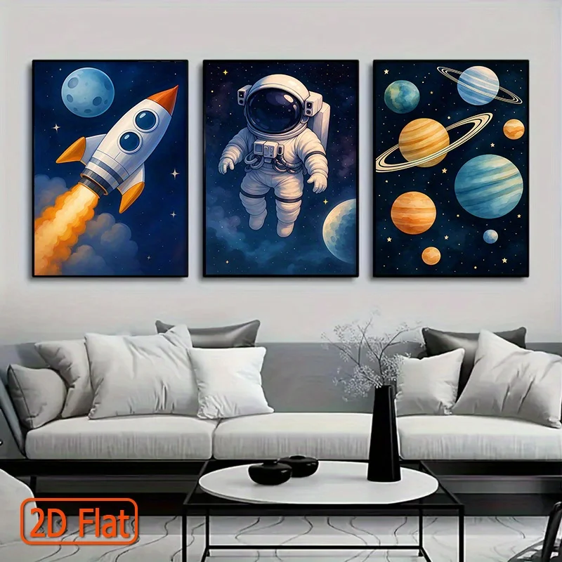 (No frame)(No frame)2D Flat, 2D Flat, 2D/FLAT 3pcs Set of Vibrant Unframed Canvas Art Prints - Featuring Designs of The Unive