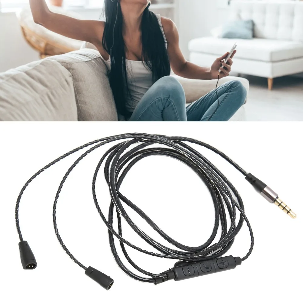 3.5mm Plug Headphone Audio Cord with Volume Control and Mic Function 130cm / 51.2in Braided Wire for IE 8 IE 80