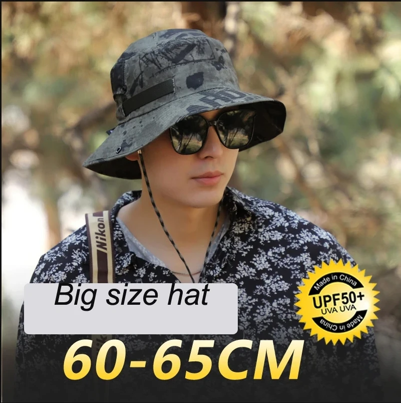 60-65cm Xxl Big Head Hat Men's Summer Outdoor Jungle Fisherman Hat Lightweight Sun Hat With Sun Protection And Quick Drying