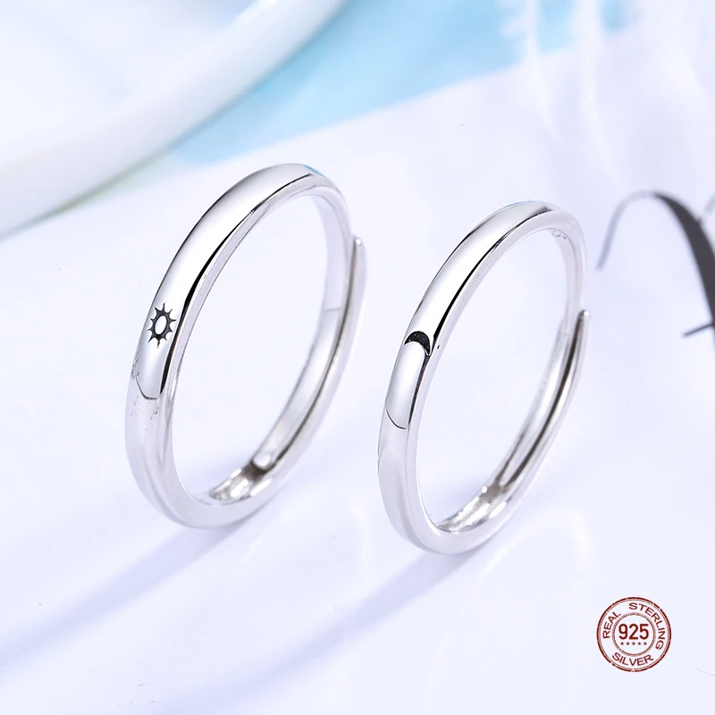 100% echte Sterling Silber einfache Sonne und Mond Eröffnungs ring Männer Frauen Paar Ring Liebhaber Ringe Modeschmuck bestes Geschenk