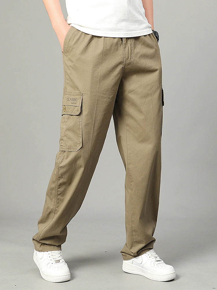 القطن جيب كبير السراويل البضائع الرجال العمل العسكري السراويل مع جيوب متعددة كبيرة وطويلة ملابس خارجية حجم كبير السراويل فضفاضة تناسب